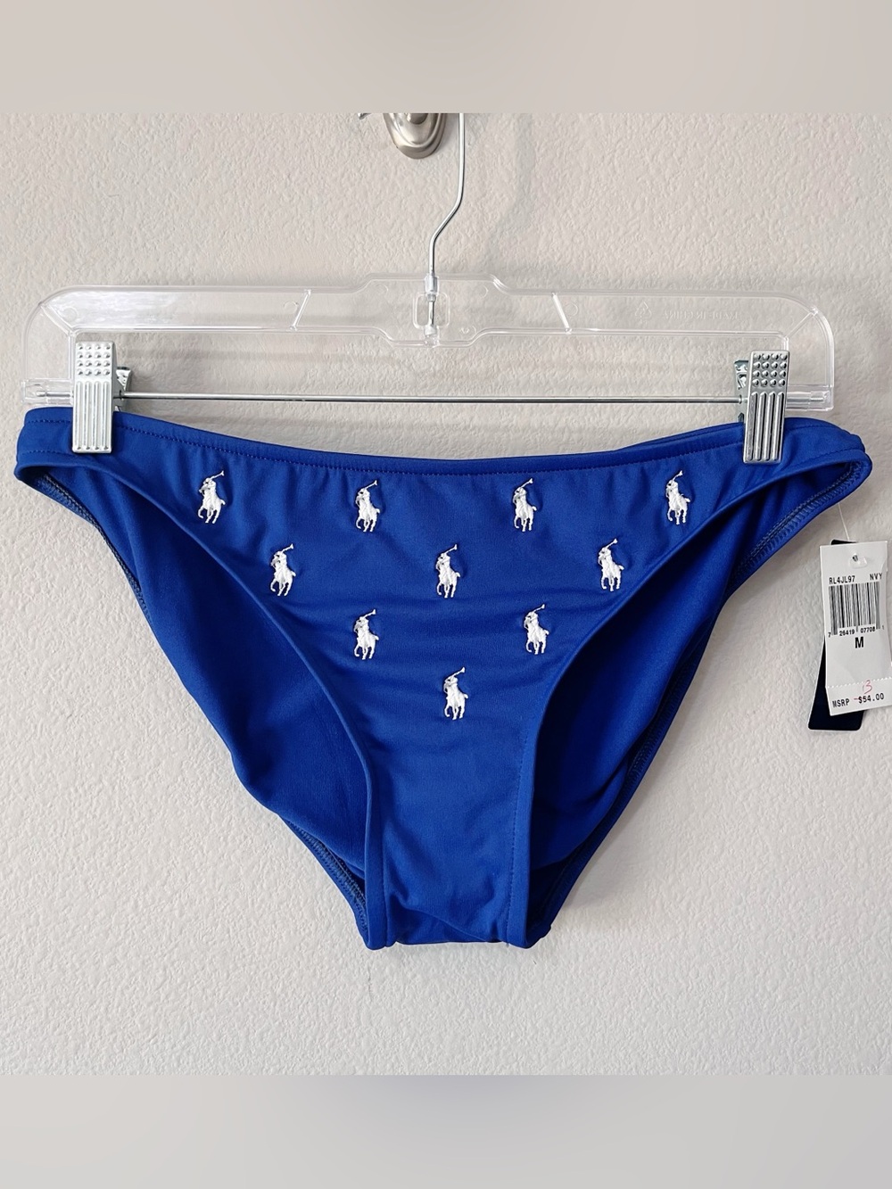 Ralph Lauren NWT Royal Blue All Over Logo Print Bikini Swim Bottom Size Medium